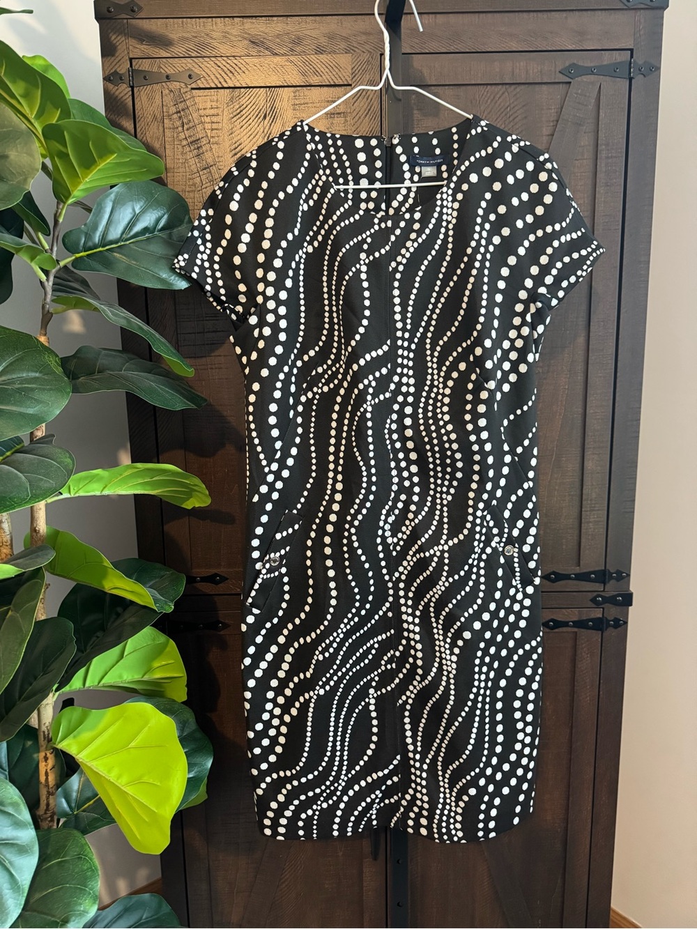 Tommy Hilfiger Black Dress with White Dot Wave Pattern